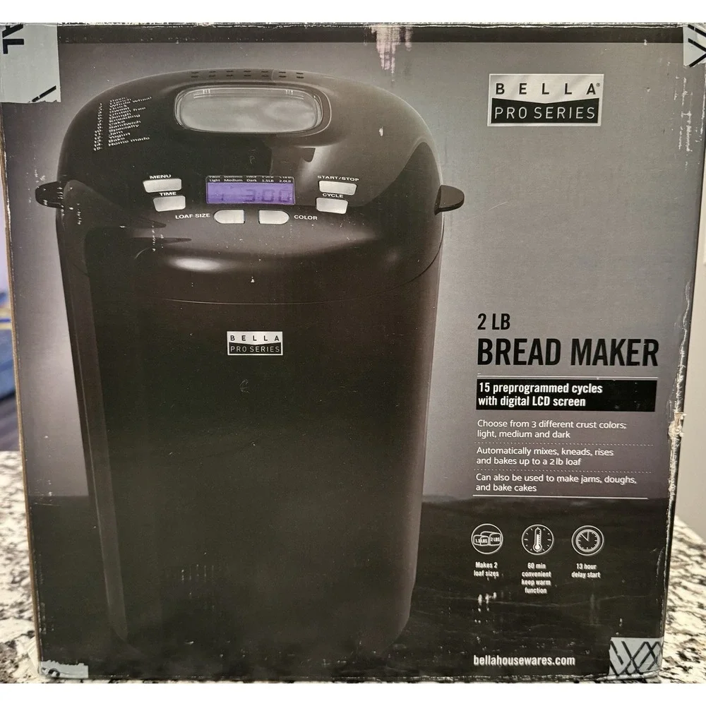 Bella Pro Series 2 lb. Bread Maker BM1349-UL Black *TESTED* Box & Instructions
